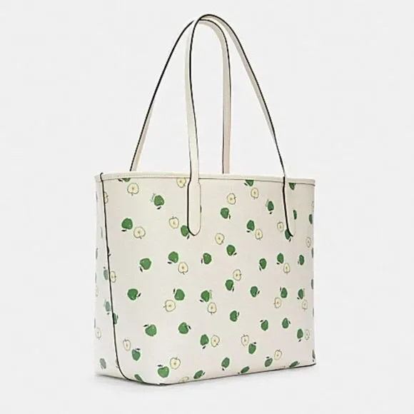 NWT Coach Leather City Tote With Apple Print - Picture 5 of 7